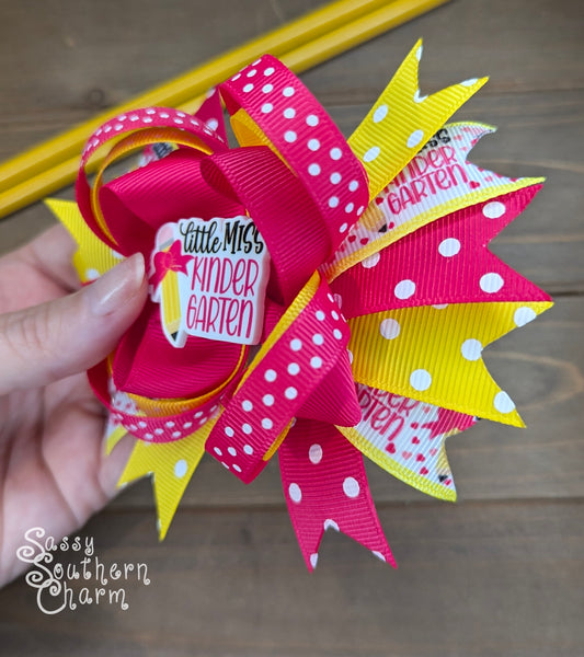 Little Miss Kindergarten Stacked Bow