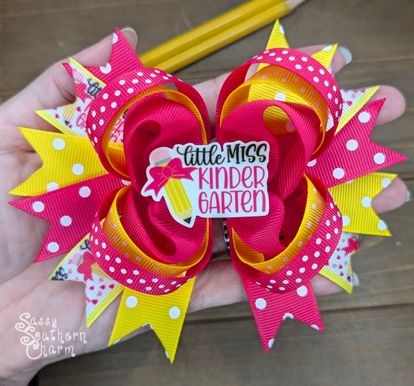 Little Miss Kindergarten Stacked Bow