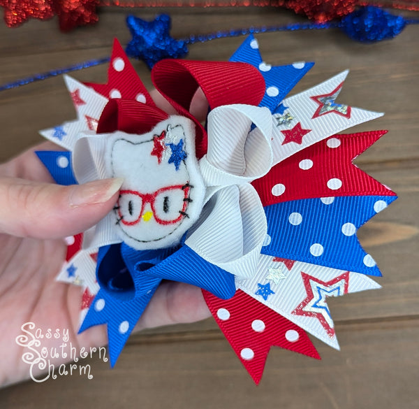 Patriotic Kitty Stacked Bow