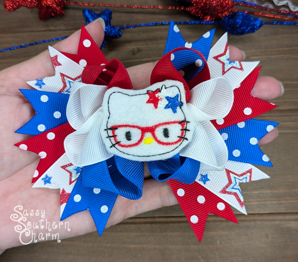 Patriotic Kitty Stacked Bow