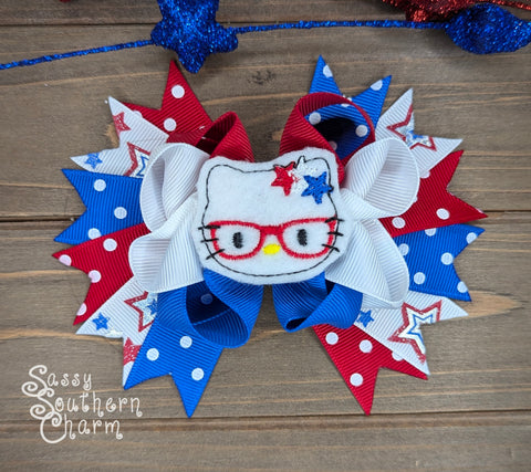 Patriotic Kitty Stacked Bow