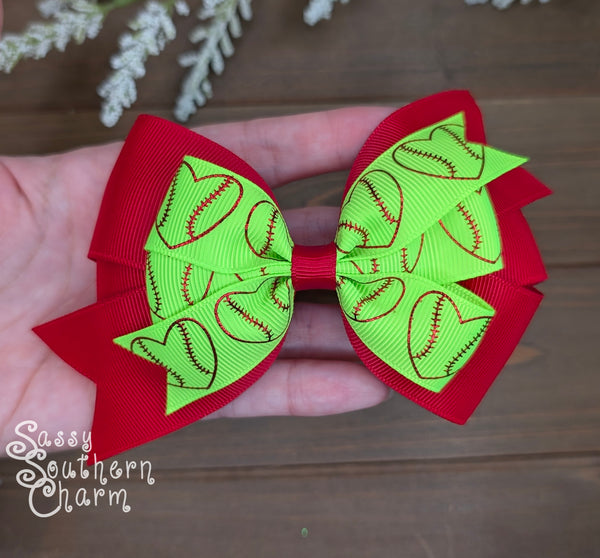 Heart Softball Bow