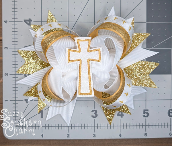 Gold Glitter Cross Hair Bow