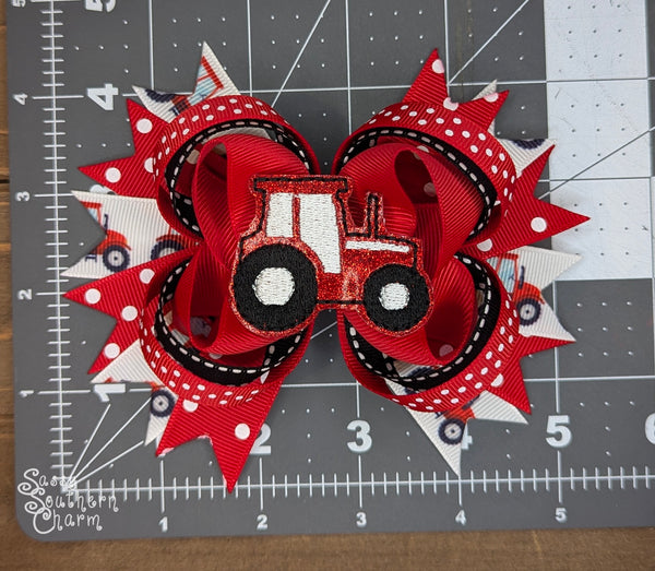 Red Tractor Hair Bow