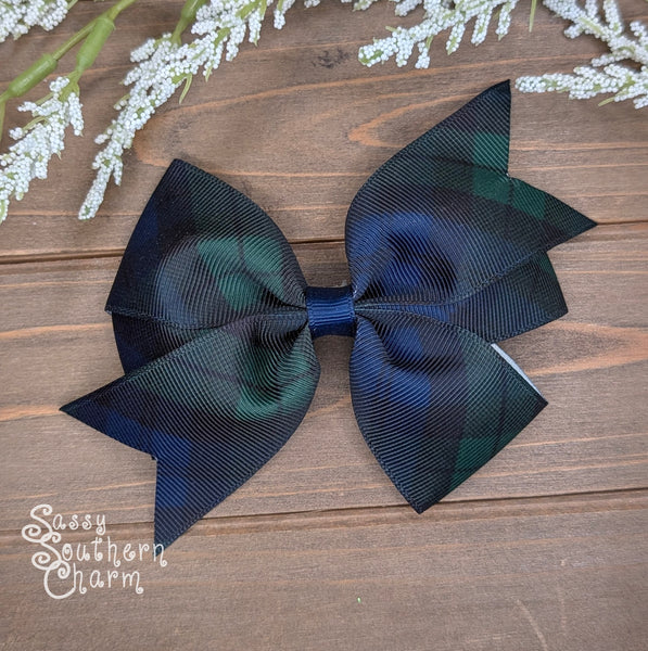 Navy & Green Plaid Bow