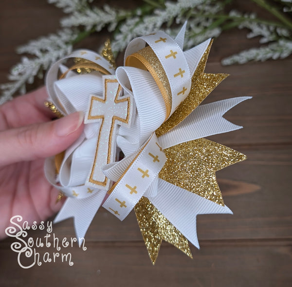 Gold Glitter Cross Hair Bow