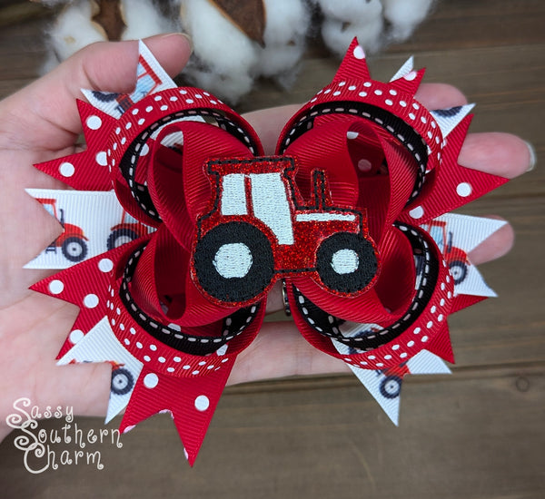 Red Tractor Hair Bow