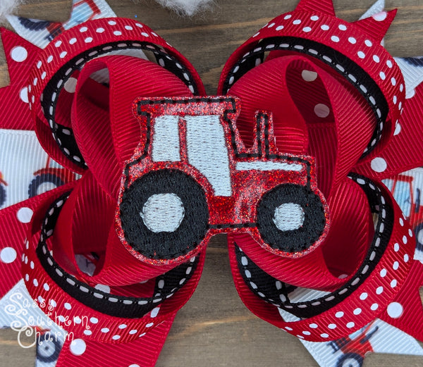 Red Tractor Hair Bow