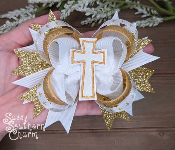 Gold Glitter Cross Hair Bow