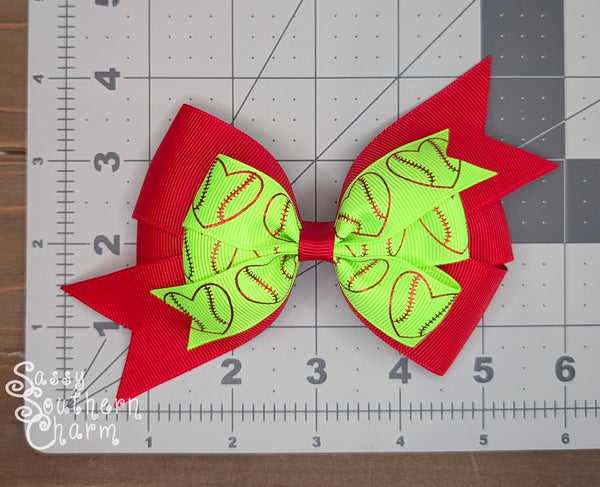 Heart Softball Bow