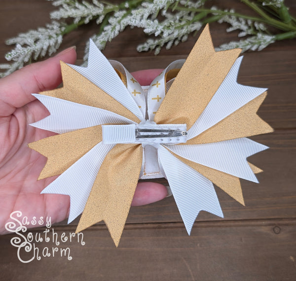 Gold Glitter Cross Hair Bow
