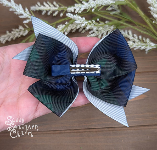 Navy & Green Plaid Bow