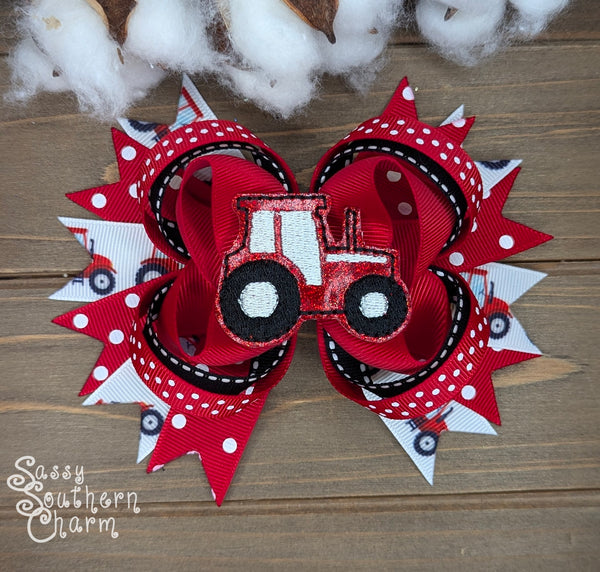 Red Tractor Hair Bow