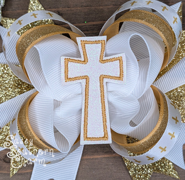 Gold Glitter Cross Hair Bow