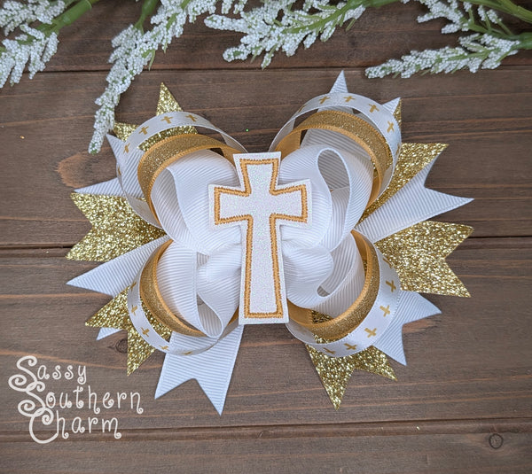 Gold Glitter Cross Hair Bow