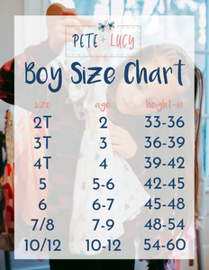 Pete + Lucy Boys Size Chart