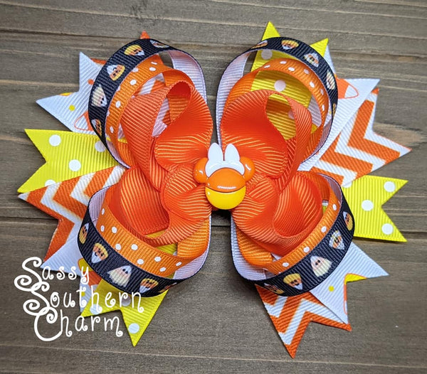 Mouse Candy Corn Stacked Bow