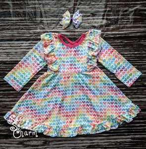 Rainbow Hearts Dress -2T, 4T, 7/8