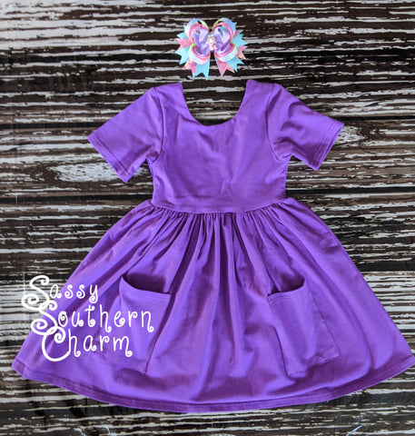 Purple Pocket Dress -2T, 5, 6, 7