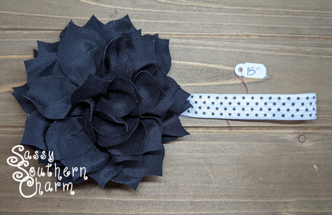 Black Flower with Polka Dot Headband