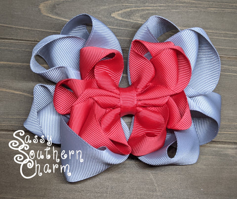 Red/Gray Double Stacked Octopus Bow