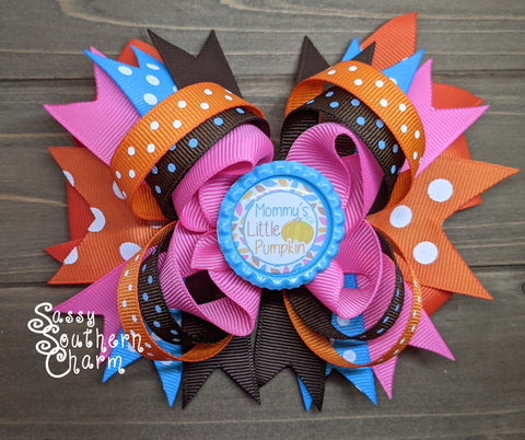 Mommy's Little Pumpkin Stacked Bow