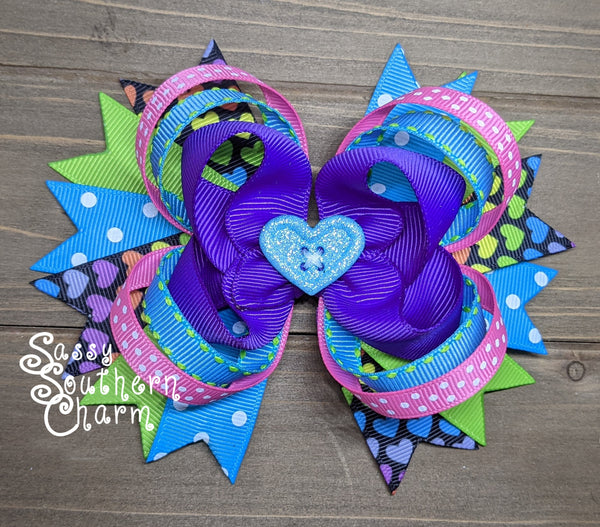 Glitter Heart Stacked Bow