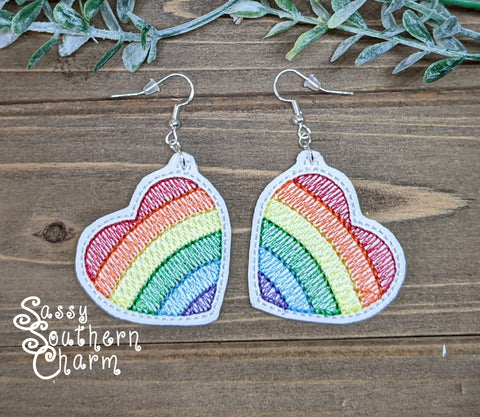 Embroidered Rainbow Heart Earrings