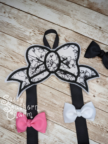 Embroidered Bow Holder- "Zoe"