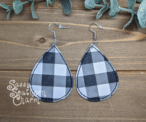 Black Checkered Embroidered Earrings