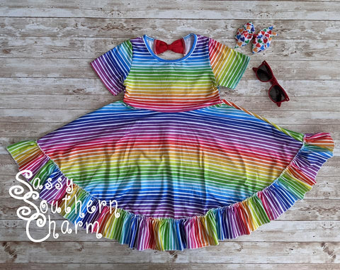 Rainbow Bow Dress -12/18M