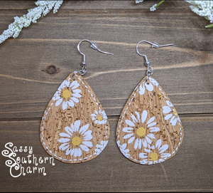 Daisy Cork Embroidered Earrings