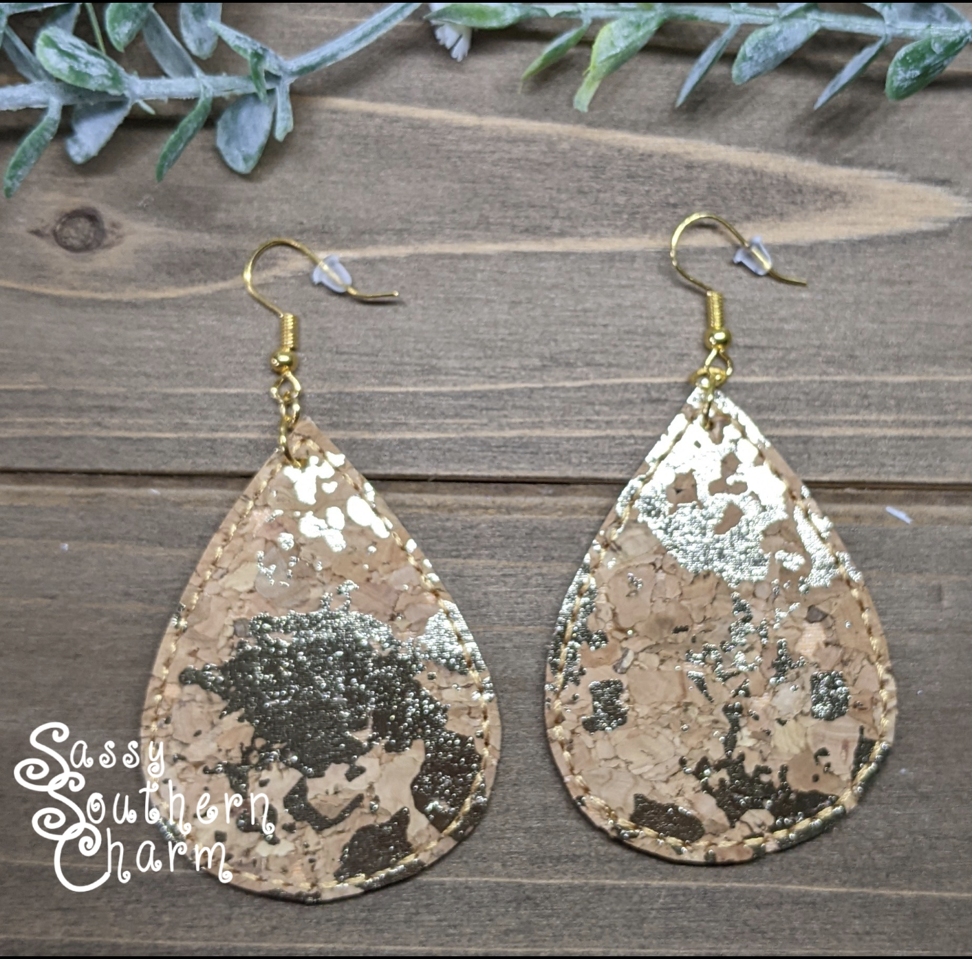 Cork Gold Flake Embroidered Earrings