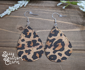 Cork Leopard Embroidered Earrings